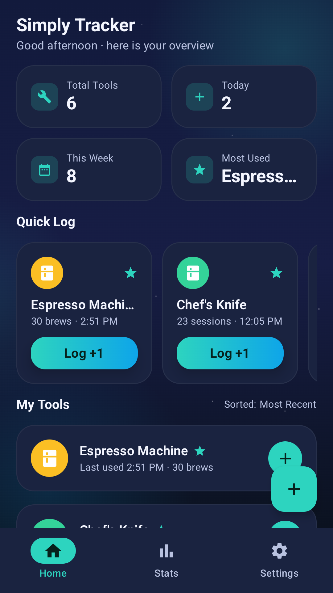 Simply Tracker screen